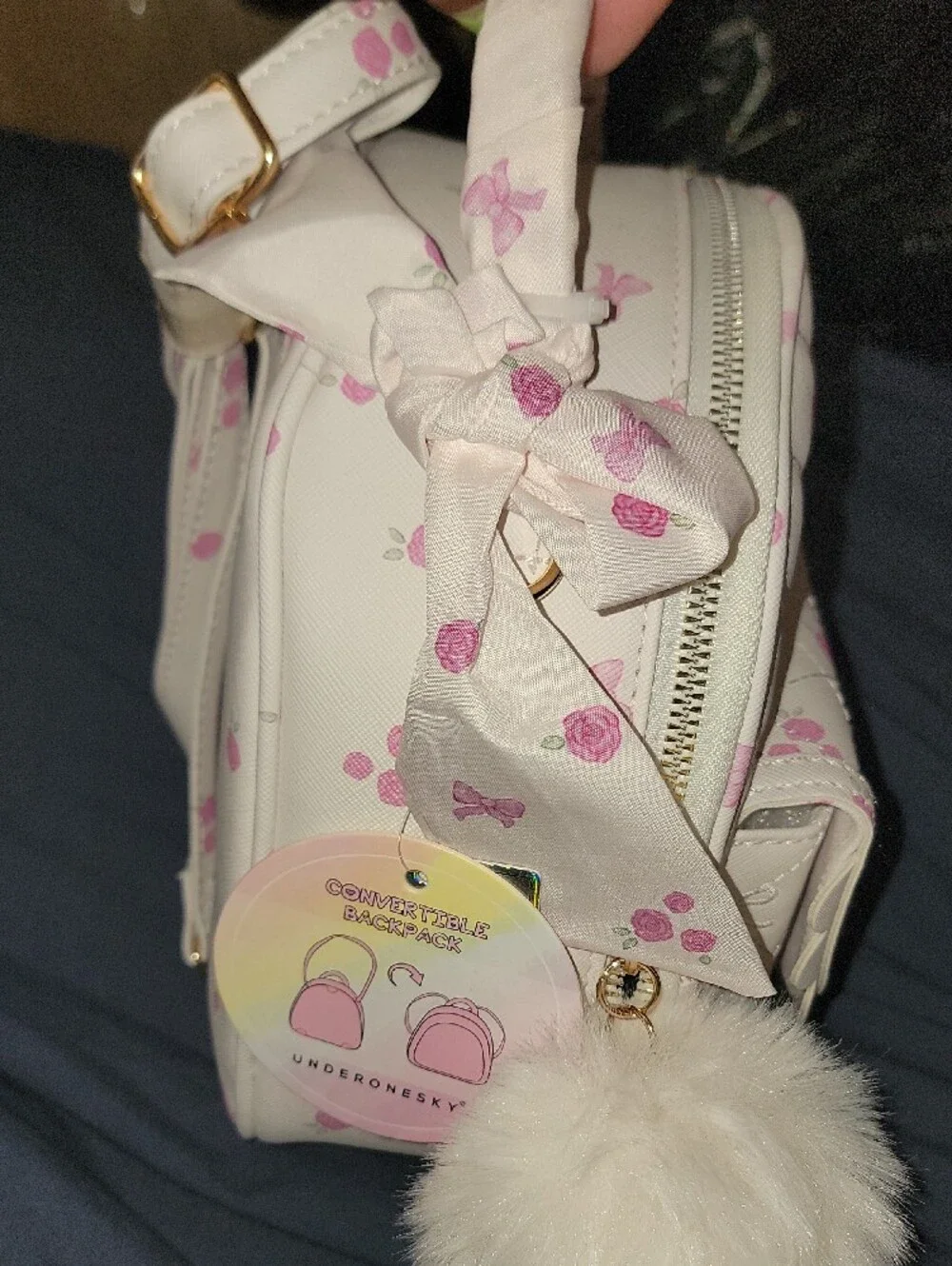 Under One Sky White & Pink Mini Kids Backpack with Gold Bow